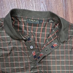 Vintage Bobby Jones Men's Olive and Orange Plaid Shirt Size Large